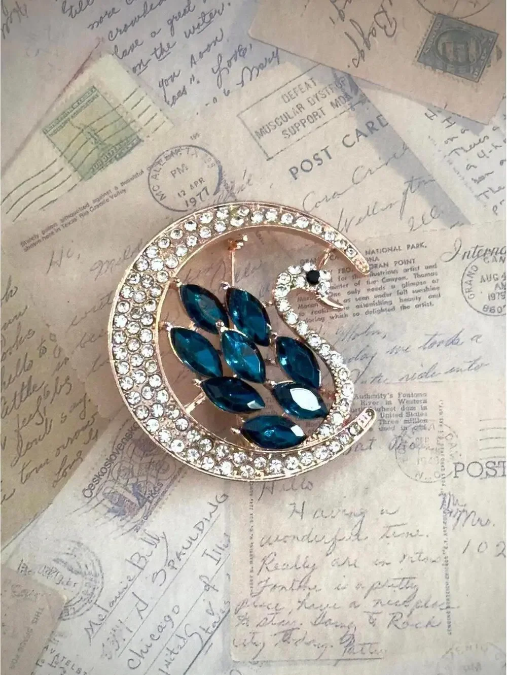Swan in Moonlight Brooch — Vintage Rhinestone Statement Piece